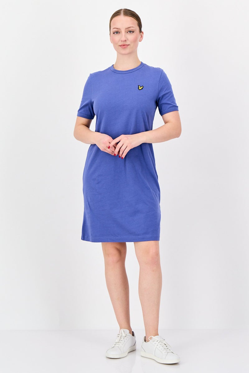 Lyle & Scott Women Embroidered Logo Short Sleeve Mini Dress, Light Purple - Image 4